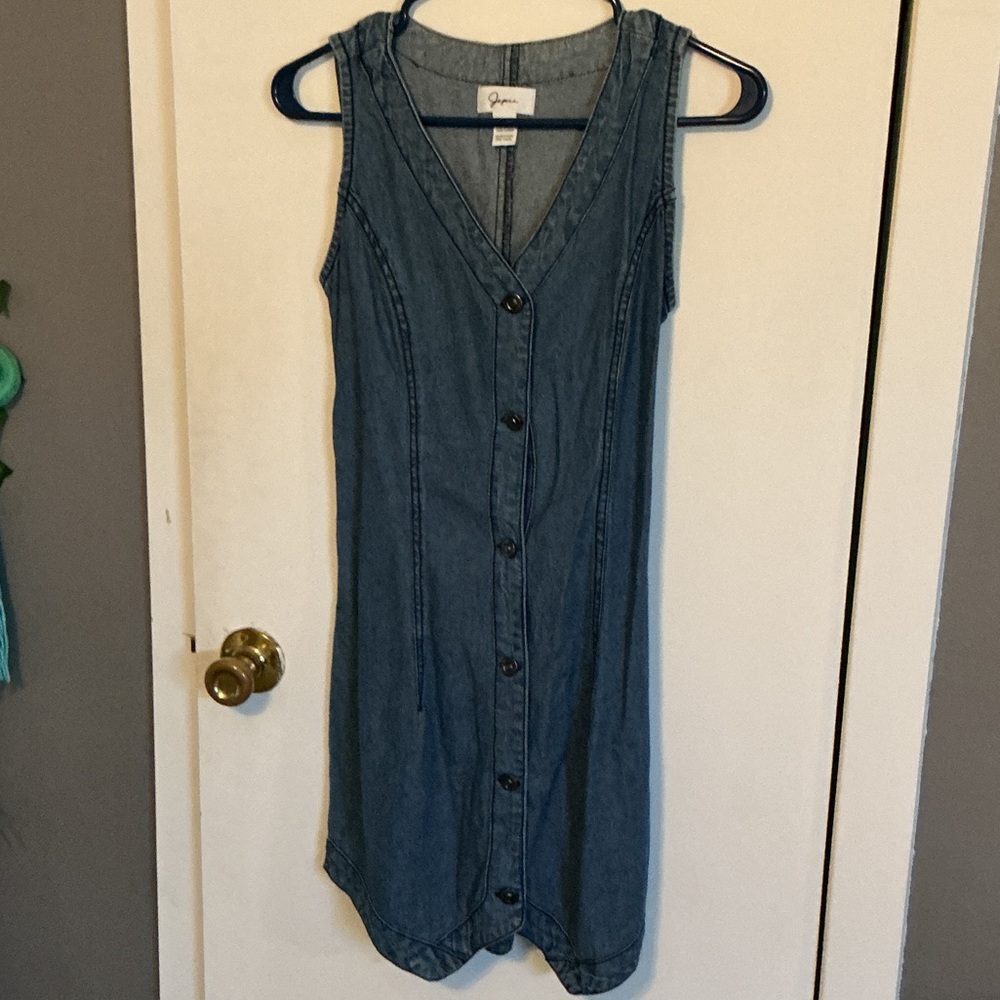 Aqua Sleeveless V-Neck Button-Front Denim Dress - Blue